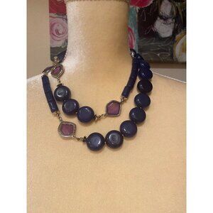 Chico's Amethyst and Beaded Enamel Long Fasion Necklace, 19 inch long